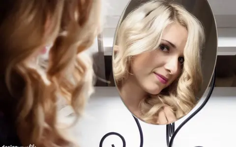 Piękna blondynka z burzą loków, odbijająca się w lustrze. To idealny sposób na loki przez noc.