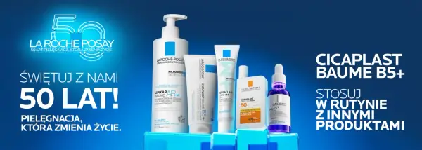 La Roche-Posay Cicaplast Baume B5+ i inne produkty w promocji 50 lat pielęgnacji.